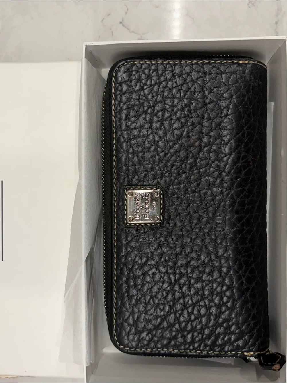 Dooney & Bourke Black Pebbled Leather Zip Card and Checkbook Holder Wallet
